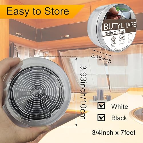 Miniatura 2 de EDSRDRUS Cinta de butilo de doble cara de grado profesional, color negro y blanco de 34 pulgadas x 6.9 pies, cinta selladora de caravana, 18