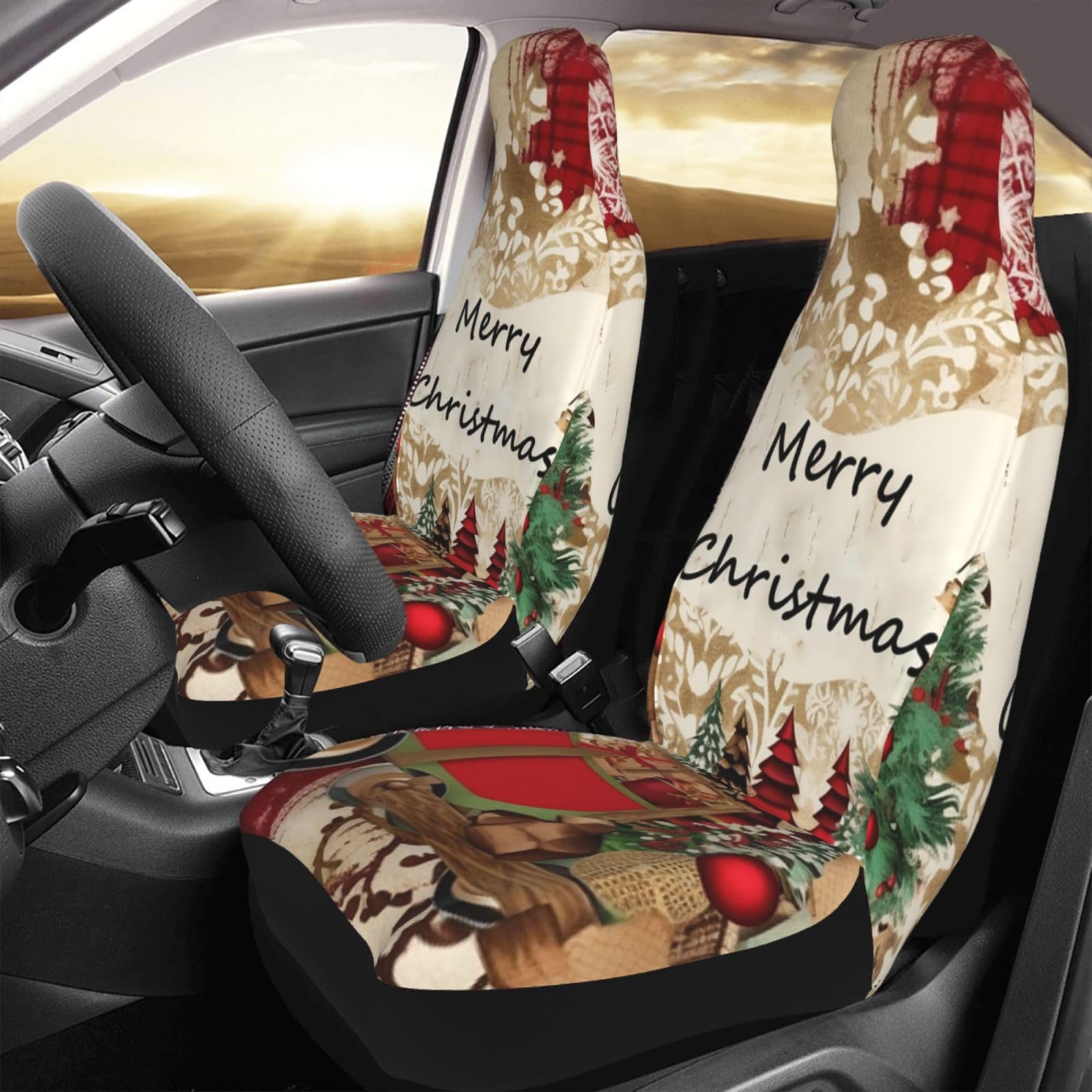 Set di 2 coprisedili anteriori per auto, lavabili, con stampa natalizia, universali, per sedili anteriori, adatti per accessori auto
