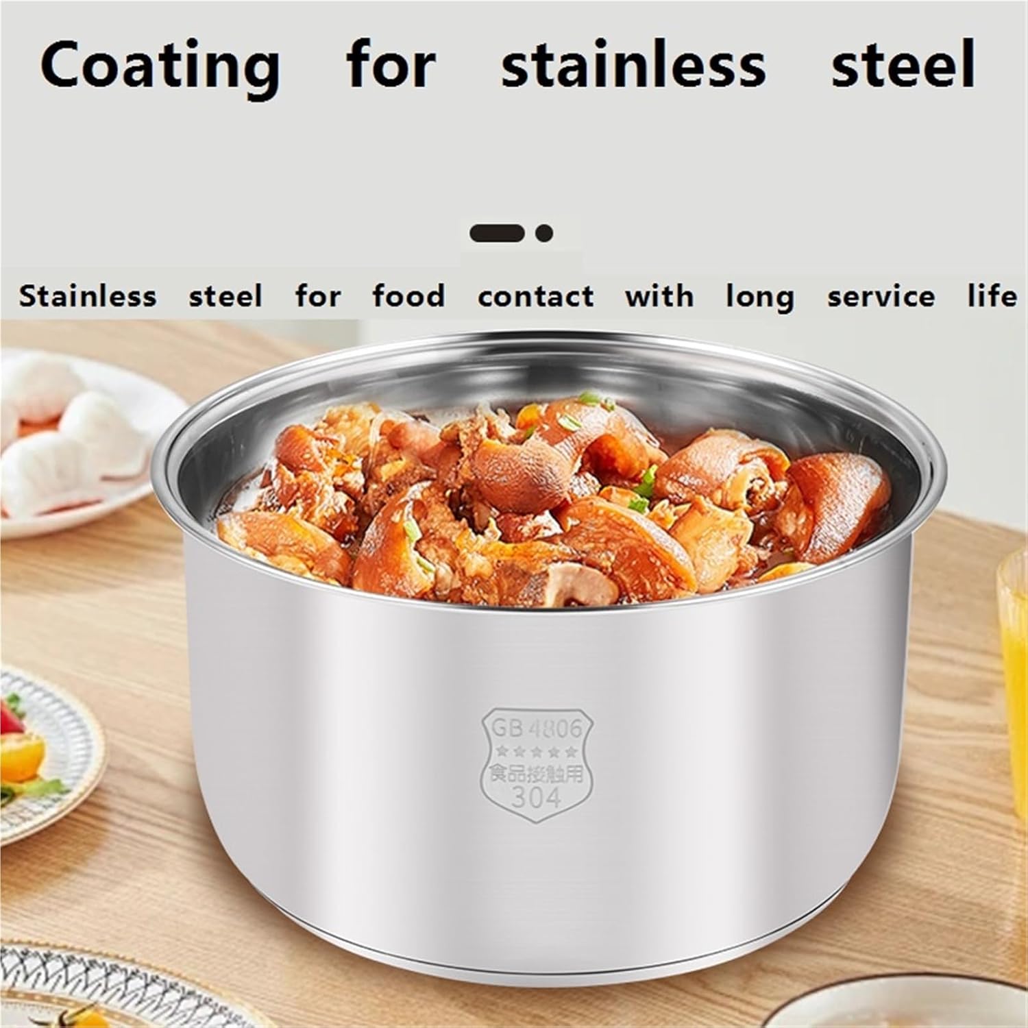 Stainless Steel Liner Compatible With Joyoung Electric Pressure Cooker Liner 4L/5L/6L 316 Stainless Steel Liner Thickened Universal Accessories([6L] Diameter: 24cm Height: 16cm)