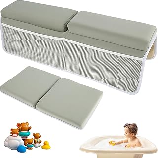 Juego de 2 rodilleras y coderas de baño para bebé, antideslizantes, con 4 bolsillos organizadores, cómoda almohadilla de espuma para rodillas de baño, cojín de baño lavable para niños pequeños