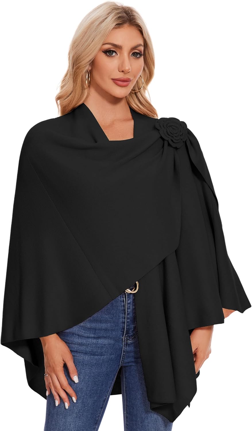 PULI Womens Elegant Cross Front Shawl Wraps Floral Wraps Soft Ponchos Cape Warm Travel Shawls