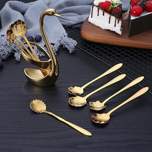 Vista 26 de AnSaw Juego de 8 cucharas de flores de arco iris, cucharas de té reutilizables de acero inoxidable para revolver café, mezclar, azúcar, postre