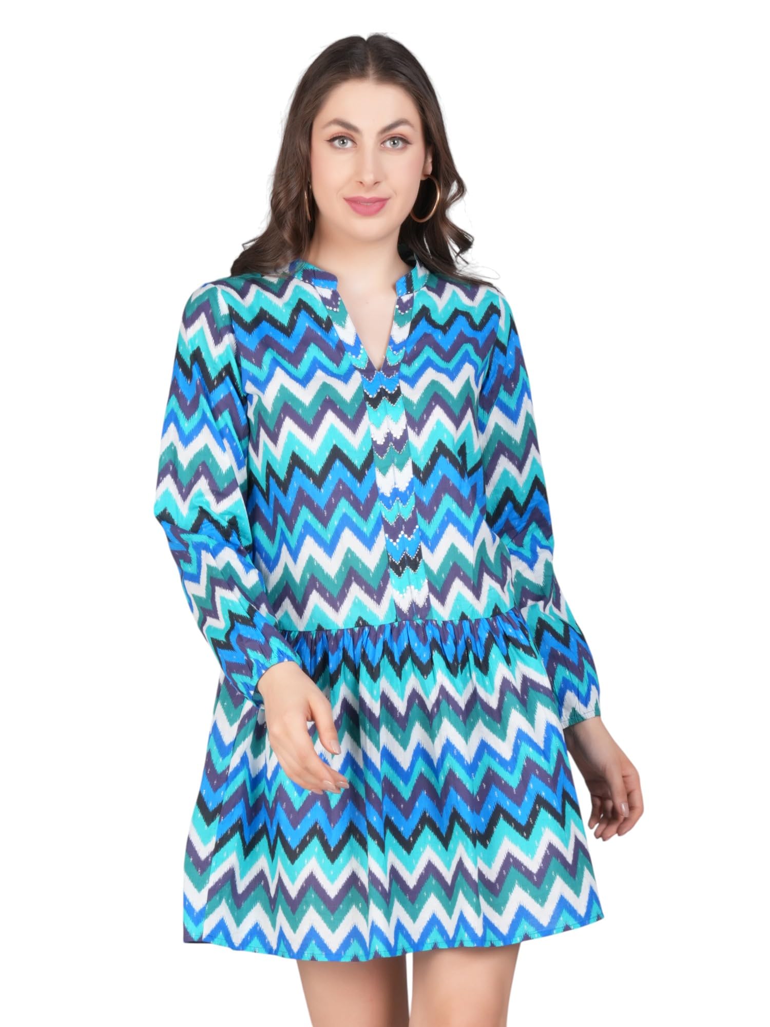 Robe d'été bleu turquoise fluide à manches longues pour masquer les bras avec style - 7