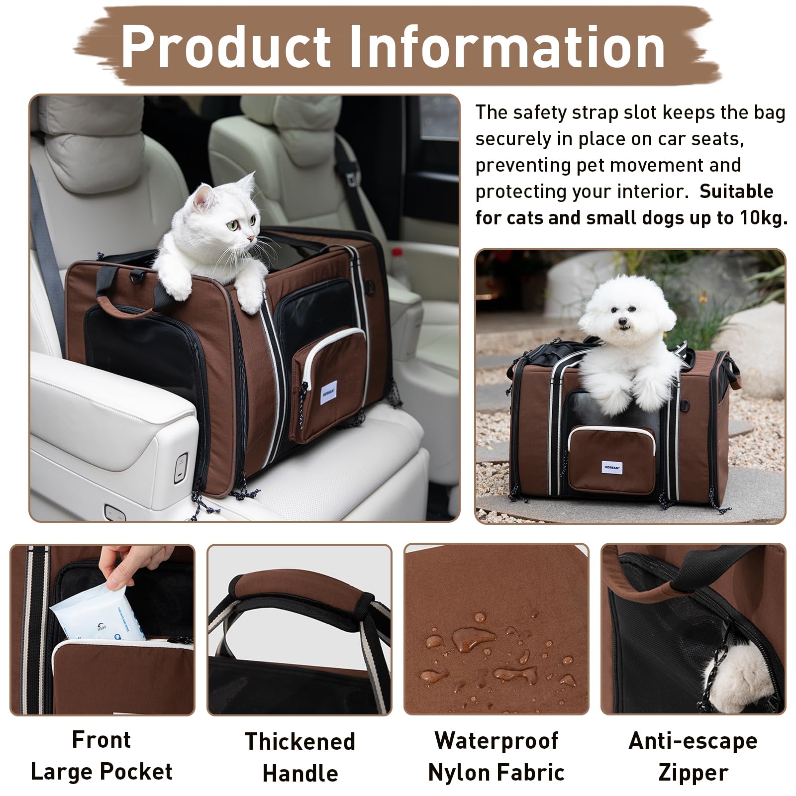 Bolsa de transporte expandible para mascotas para gatos y perros pequeños de hasta 10 kg, transportador de viaje de un solo hombro con malla transpirable, asas y bolsillos de almacenamiento