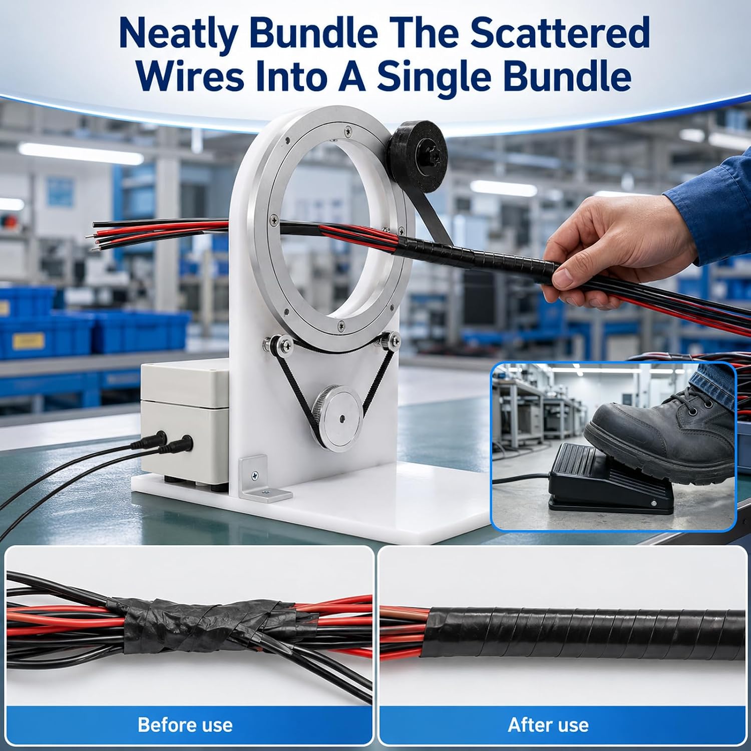 Electric Wire Tape Wrapping Machine, Portable Automatic Harness Tape Winder | Adjustable Speed Cable Wrapping Toolwith Foot Pedal Control, for Wire Harness Bundling Cable Joint Insulation