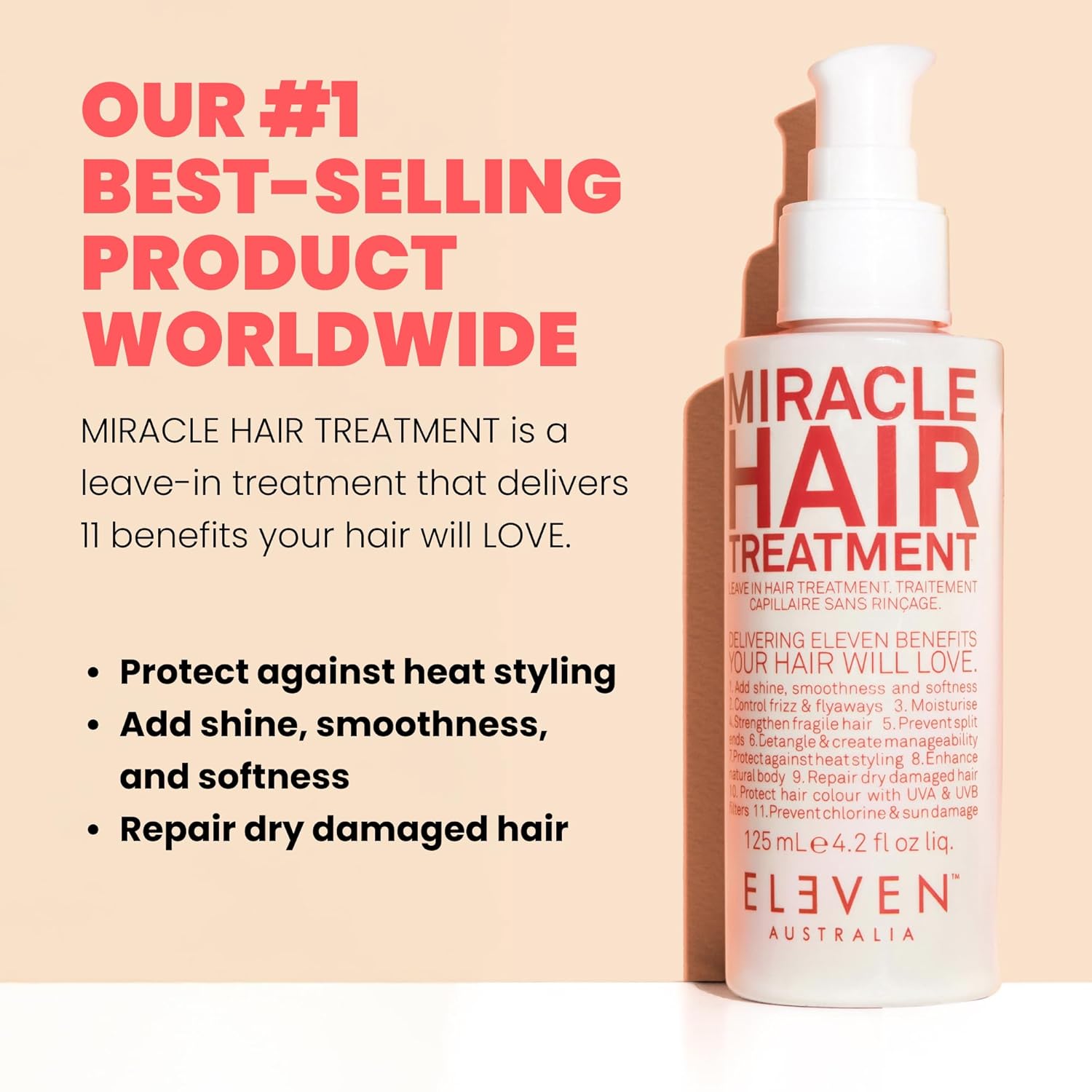 ELEVEN AUSTRALIA Miracle Leave In Hair Treatment - Curly & Straight Hair Care Products for Women & Men, Heat Protection & Detangler, Frizz Control, Repairs Dryness, Moisturizing - Image 2