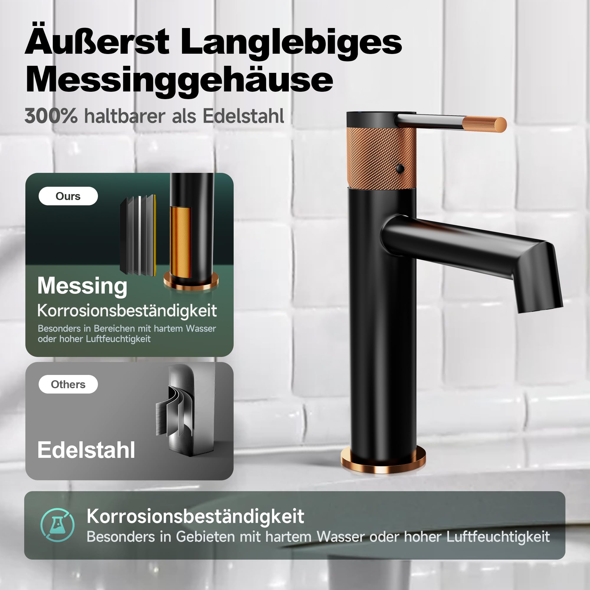Grifo de lavabo negro para lavabo con carcasa de latón, cartucho de cerámica, monomando para inodoro de invitados con manguera interior EPDM no tóxica