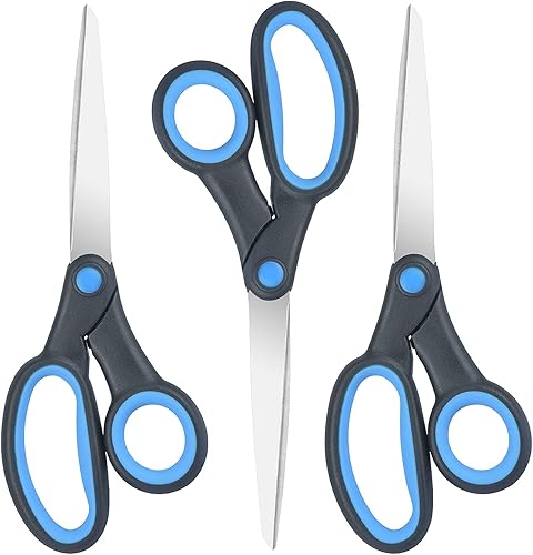 Tijeras para zurdos 8 pulgadas hoja afilada de acero inoxidable zurdo mango suave y cómodo tijeras romas para adultos estudiantes niños paquete de 3