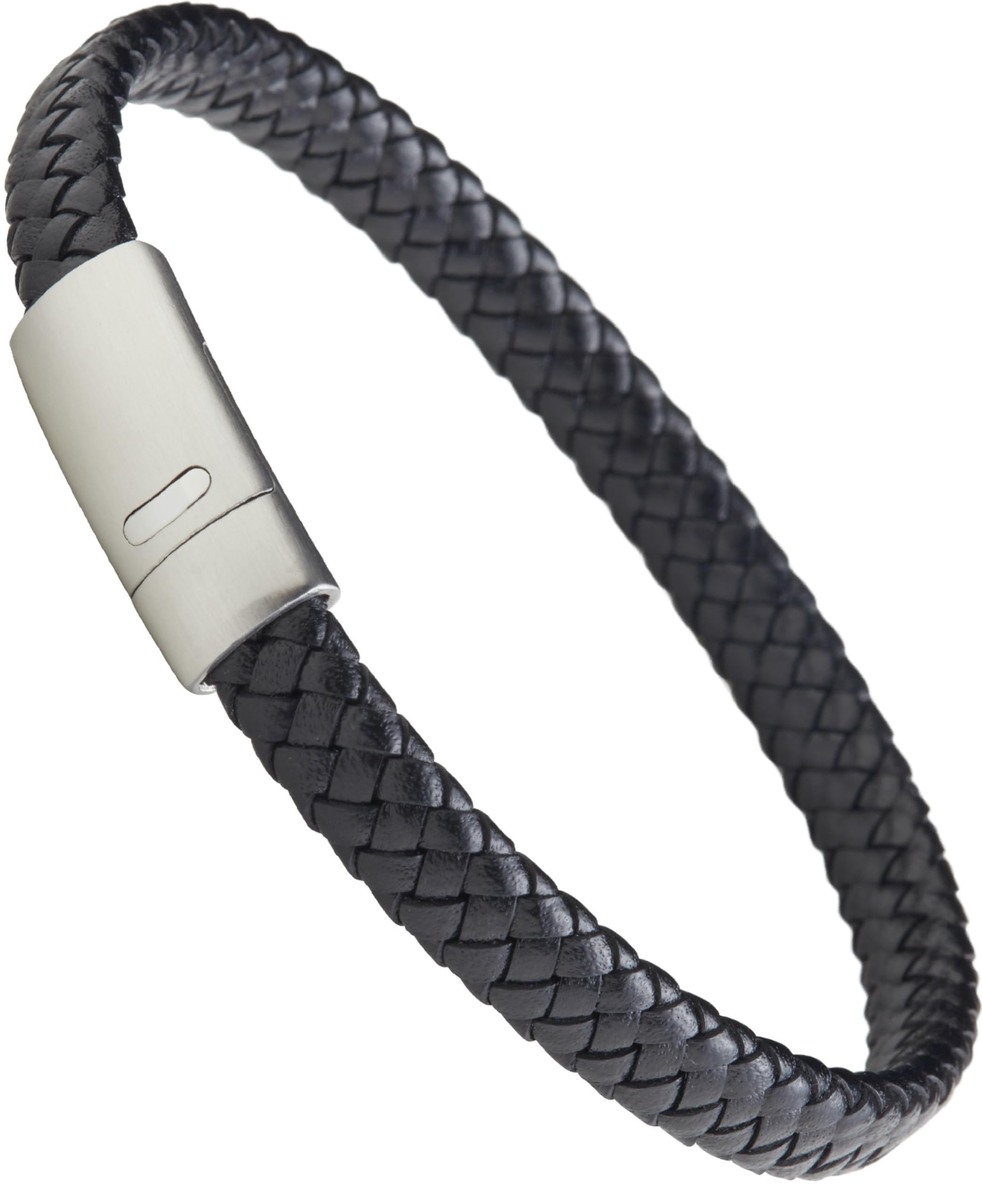 LUXAR Men’s Genuine Leather Bracelet | Interwoven Black Leather Bracelets with Brush Stainless Steel Clasp | Minimalist, Designer Jewelry for Men