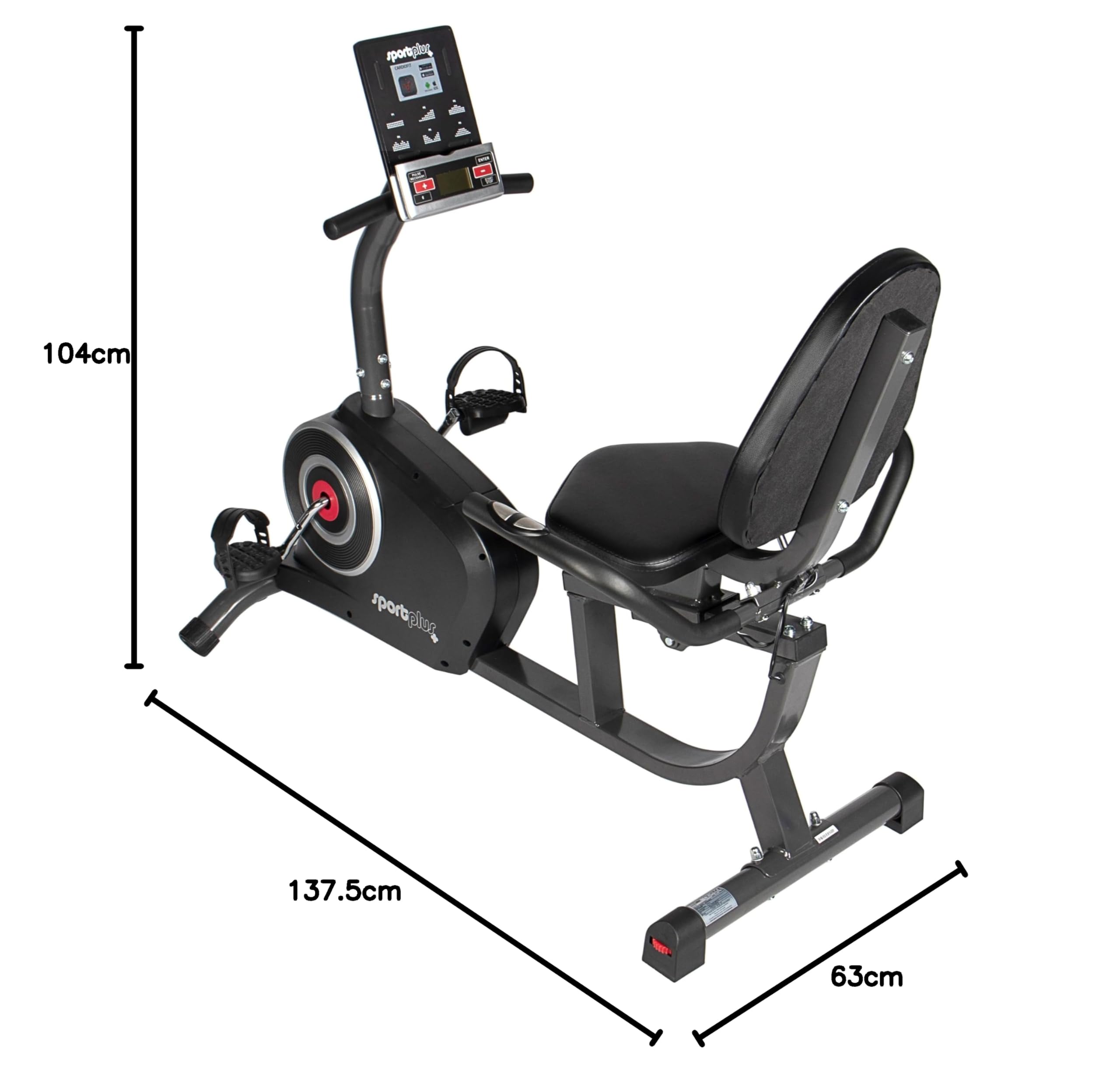 SportPlus Liegeheimtrainer für zuhause mit App-kompatibilität, 24 Stufen & 6 Trainingsprogramme, rutschfeste Pedale, mit Display & Tablethalterung, bis 100 kg
