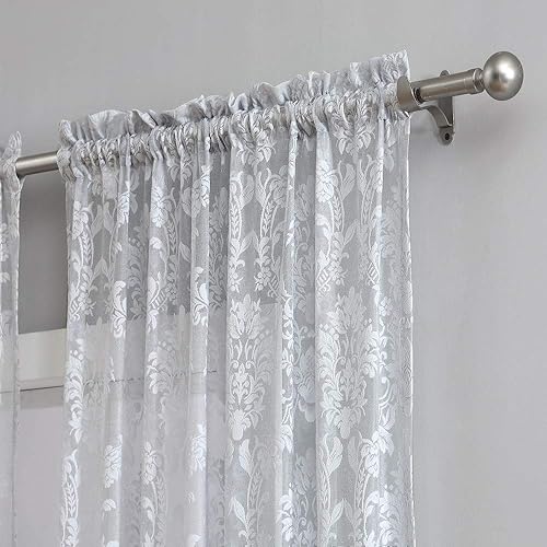 Warm Home Designs Par de cortinas de encaje de punto de color plateado de 54 pulgadas de ancho x 96 pulgadas de largo con bolsillo para barra. Las