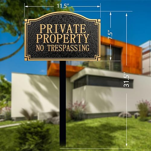 Miniatura 5 de Señales de No Trespassing Signs Private Property with Stakes Statement Placa, letrero de metal sólido fundido para patio, placa de aluminio fundido