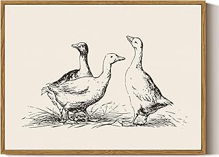 ARPEOTCY Vintage Framed Canvas Wall Art, Rustic Duck Painting Nursery Bathroom Decor, Classical Wall Art for Living Room Bedroom Office, Vintage Animal Pictures Decor Aesthetic(12x16 Inch)