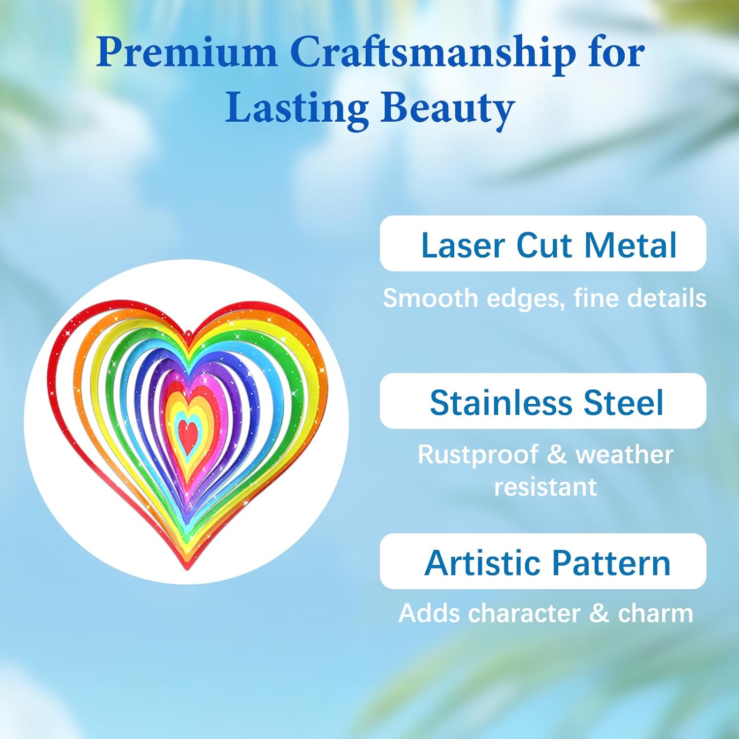 Wazzio Love Heart Wind Spinners Outdoor, Hanging Wind Spinners for Birthday Christmas Valentines Day, 12 inch Outdoor Indoor Hanging Ornament for Garden Porch Backyard Lawn