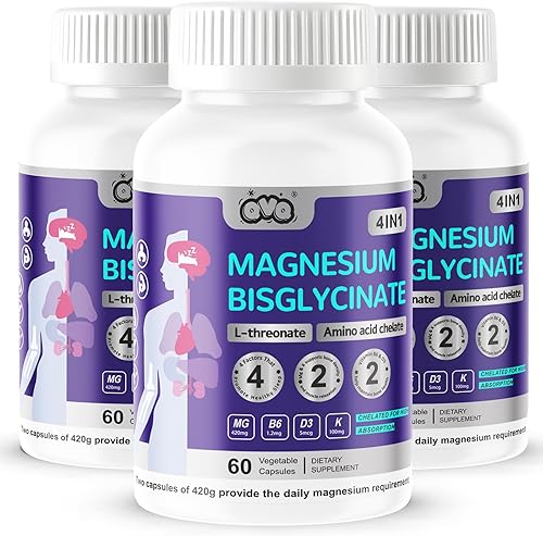 420 mg de bisglicinato de magnesio L-treonato aminoácido suplemento quelado con vitamina y potasio Fórmula de alta absorción para relajación