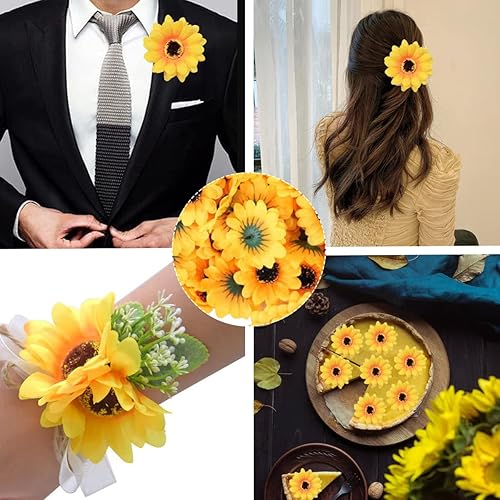 Miniatura 7 de FZBNSRKO 50 cabezas de girasol artificiales de seda, cabezas de girasol artificiales, pequeñas cabezas de girasoles de seda para decoración de