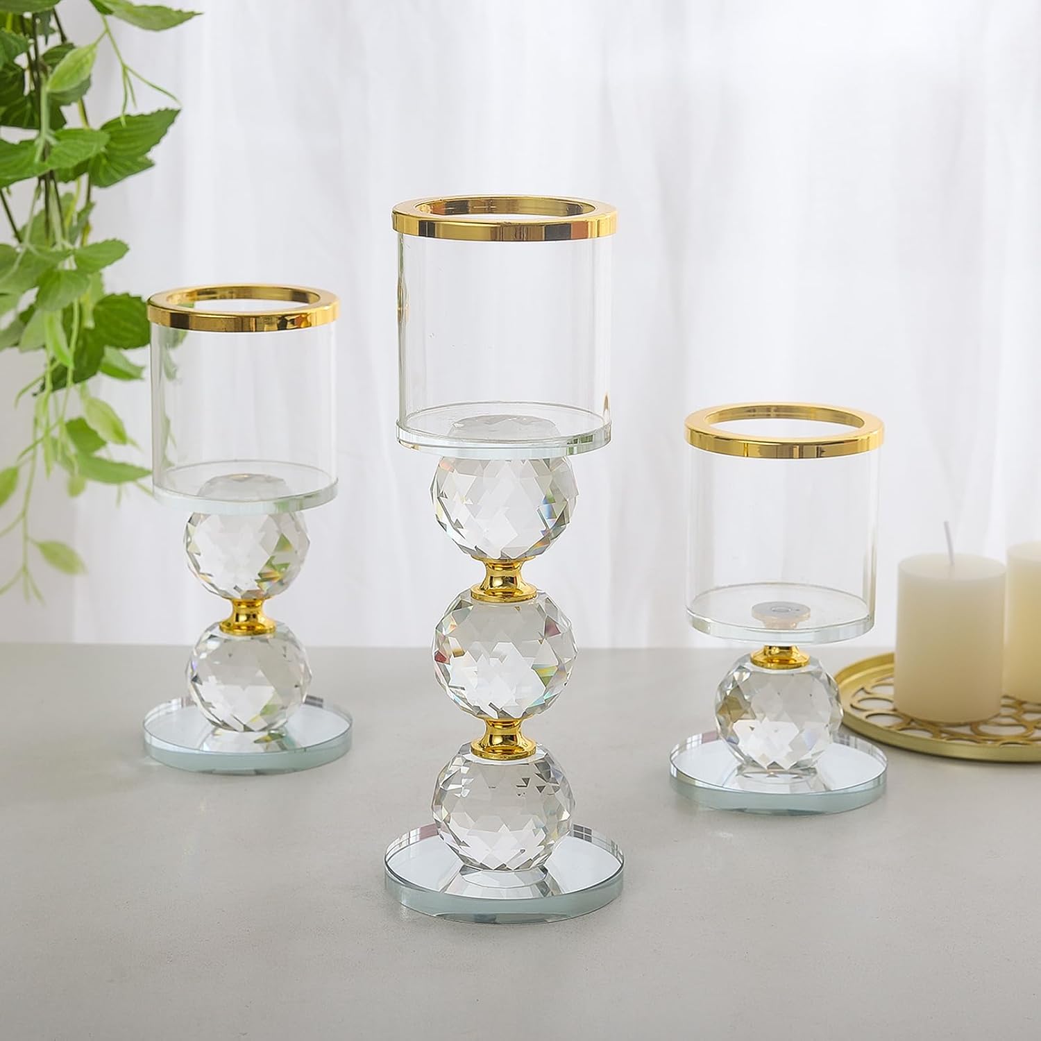 Candle Holders Set of 3 Crystal Candle Holders for Pillar Candles Pillar Candle Holder Centerpiece for Table Clear Candle Holder Set Candle Stands Home Decorative