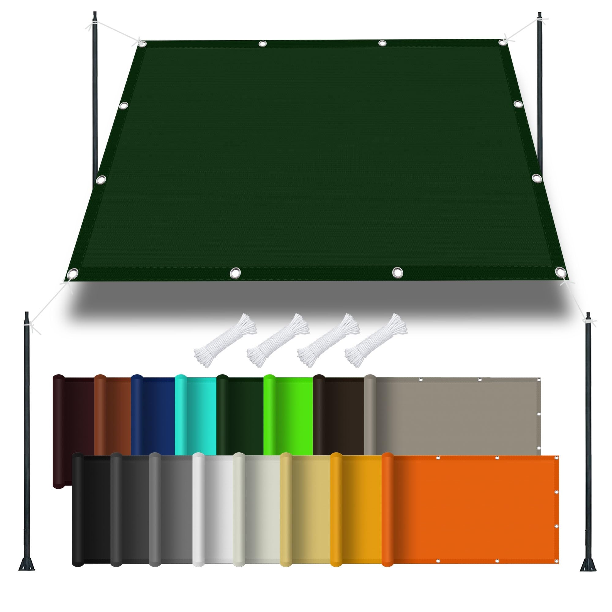 Sonnensegel 1,7 X 3,8 M – UV-Schutz 95%, HDPE, Inkl. Befestigungsseile, Dunkelgrün