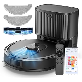 ILIFE V9 Pro Robot Vacuum and Mop Combo, Self Emptying Robot Vacuum Cleaner, 3000Pa Strong Suction, Gyro Navigation, App/Alexa/Remote Control, Works with 2.4G Wifi, Ideal for Hard Floors, Black