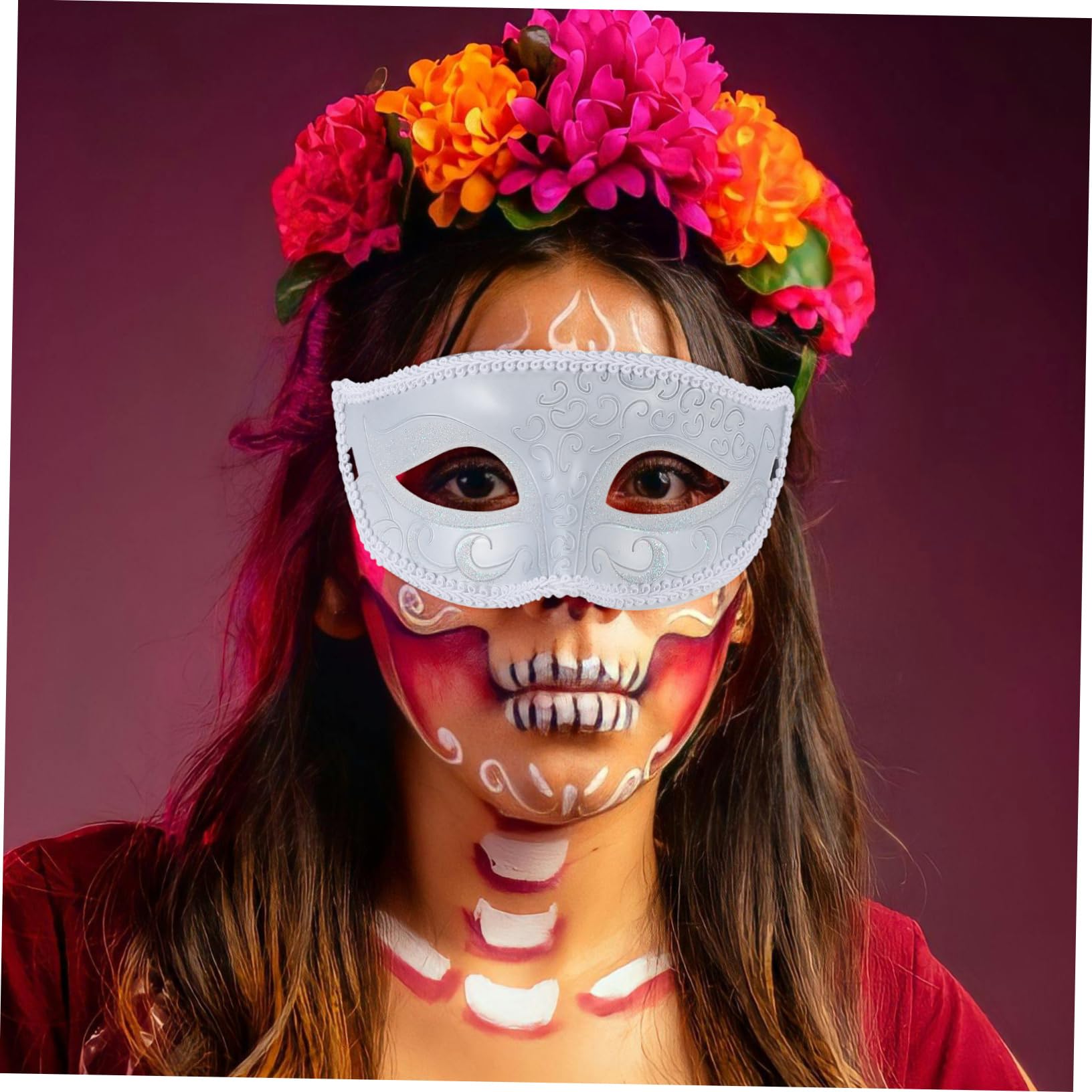TOYANDONA Mascarade Masque Masque Demi- Princesse Carnaval Fantaisie Robe Costume Rétro Halloween Dentelle Cosplay Mascarade Dentelle Cosplay