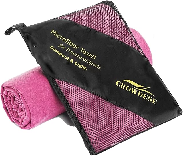 Microfiber Bath Towels By Crowdene - Highly Absorbent & Quick To Dry - Lightweight & Compact - Suitable For Sports, Travel, Beach, Yoga Or Even Home Use - XL - Hot Pink colour