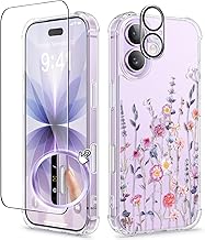 GVIEWIN for iPhone 17 Case, with Screen Protector+Camera Lens Protector, [NonYellowing] Clear Floral Slim Shockproof Protective Hard PC Back Women Phone Case for iPhone 17 6.3", Floratopia/Colorful