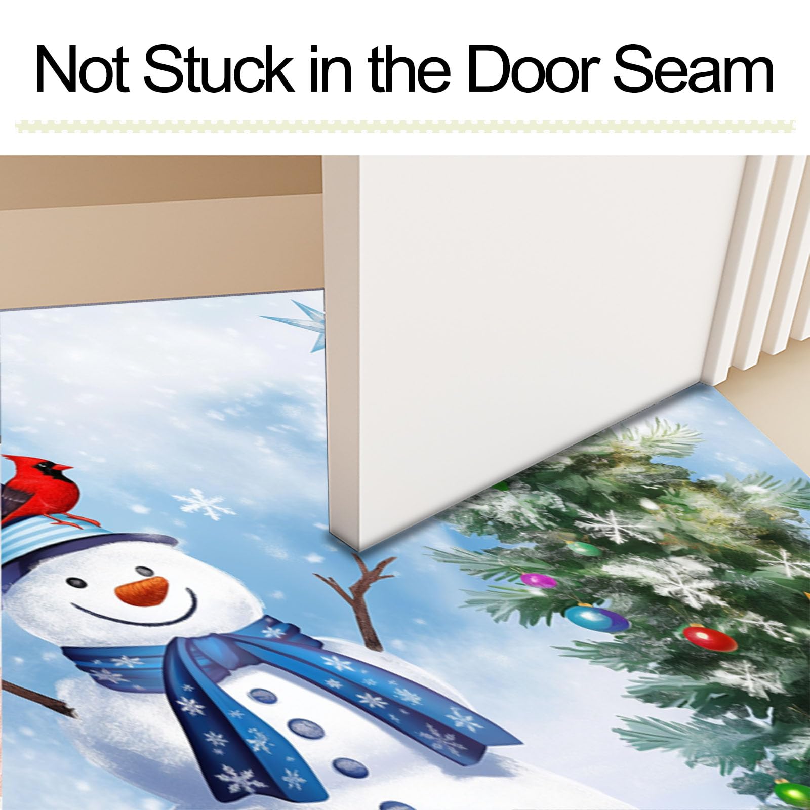 Felpudo Tema Navideño, 90x150cm Alfombra Puerta Muñeco Nieve Árbol Hoja Perenne, Alfombra Navidad Antideslizante para Cocina Pasillo Salón, Felpudo Entrada Casa Decoración