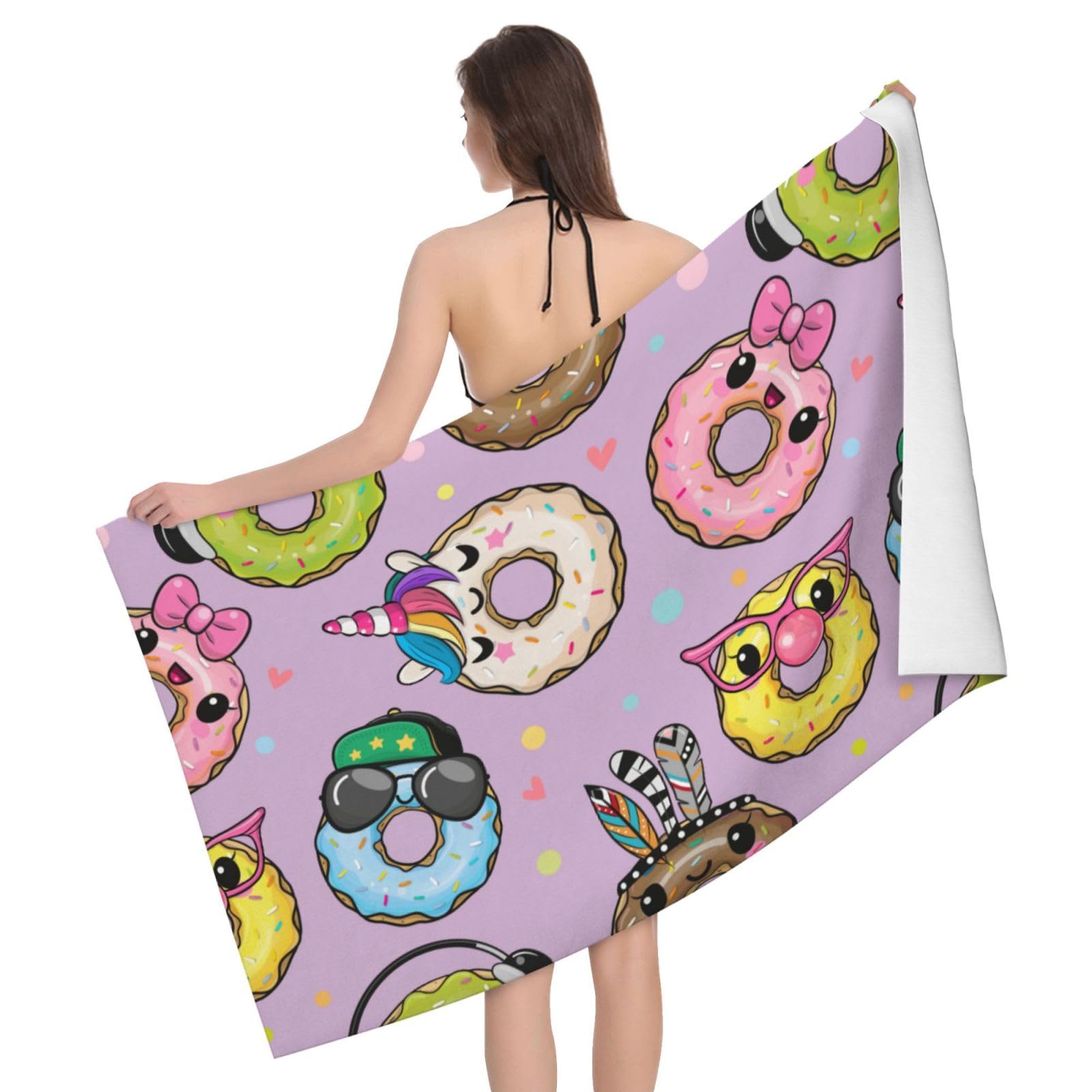Toalla de ducha de secado rápido con diseño de donas para baño y piscina (80x130 cm)