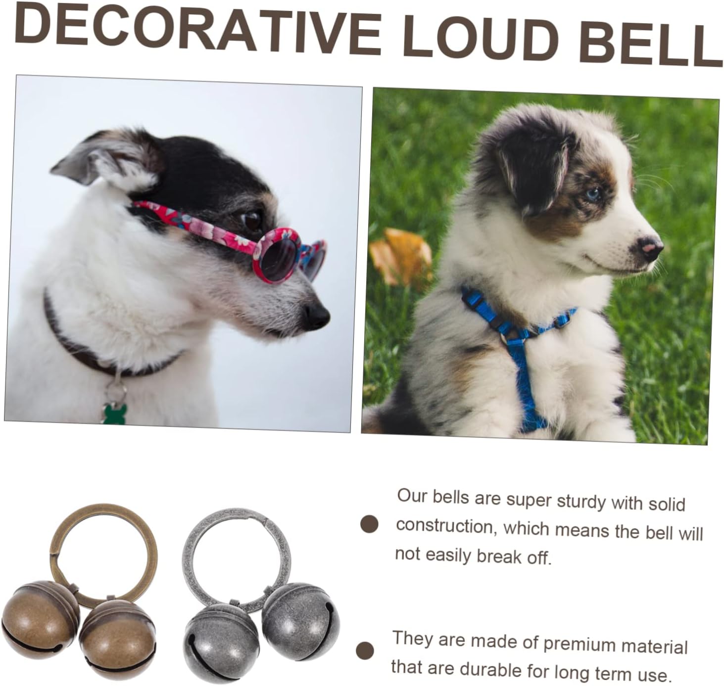 INOOMP 4sets Double Bells Design Pet Collar Charms Sound Accessories for Cats Dogs Key Ring Pendants for Collars Bags and Home Decor