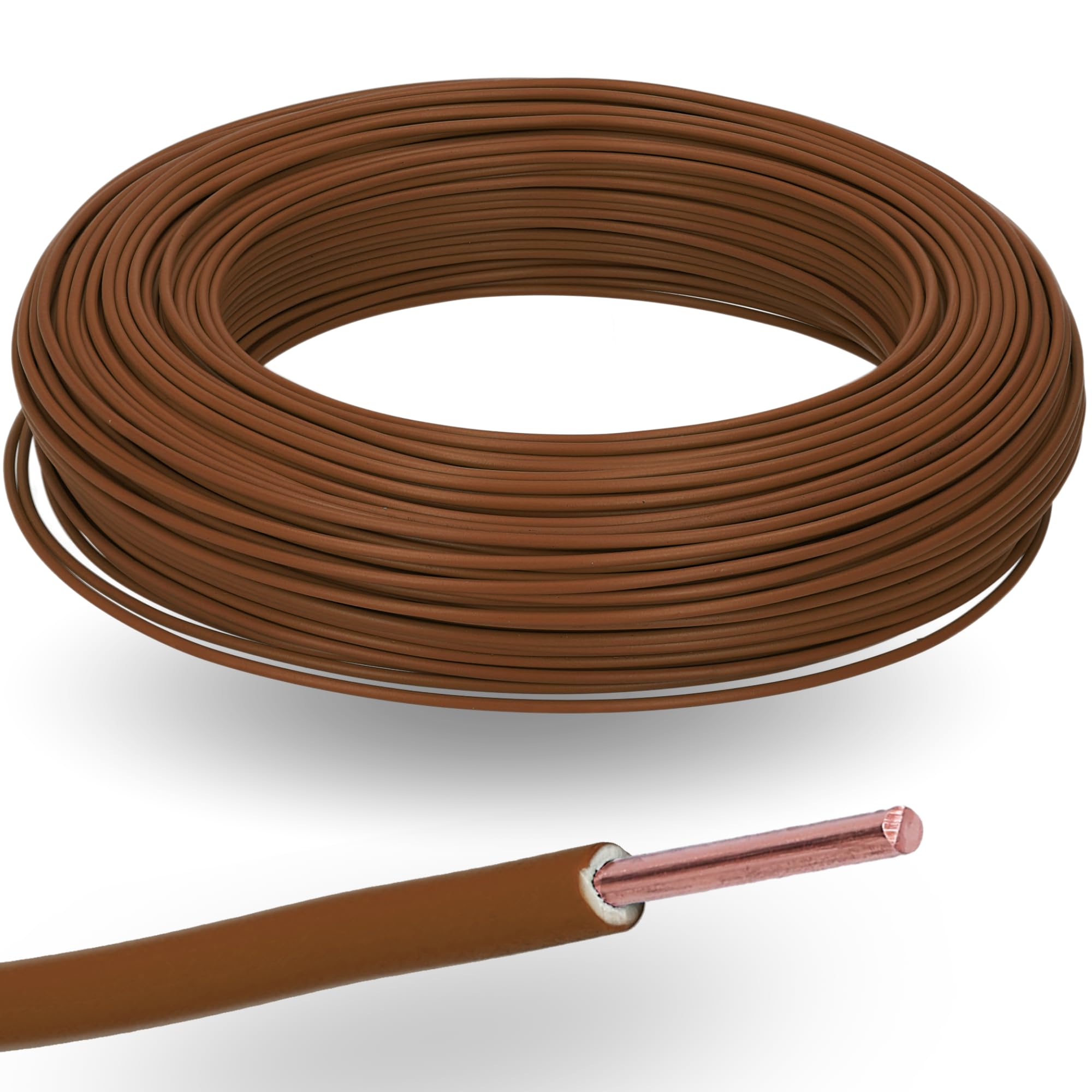Kalitec 100m H07V-U 1 x 1,5 mm² Brązowy - Przewód Jednożyłowy Sztywny | Kabel miedziany 450/750V do szaf sterowniczych i lamp, ognioodporna izolacja PCW, montaż podtynkowy i w rurach