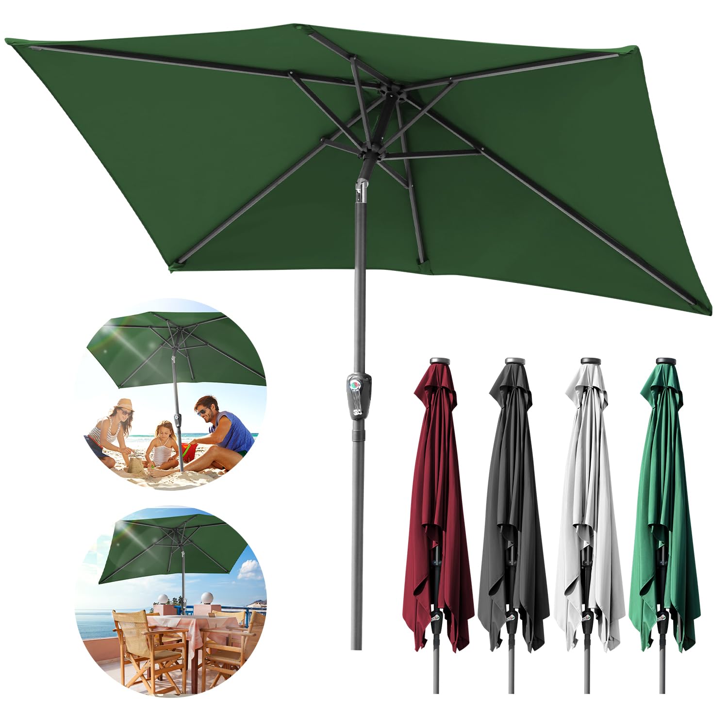 Sonnenschirm Rechteckig 210x140CM / 300 × 200CM Gartenschirm Terrassenschirm Sonnenschirm mit LED Beleuchtung Rechteckig Kippbar Großschirm für Balkon,Terrasse,Garten
