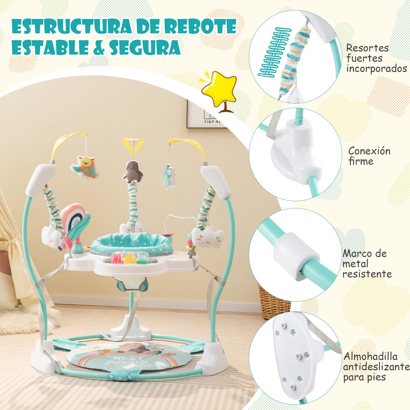 GOPLUS Centro de Actividades para Bebé, Saltador Bebe Zoo con Asiento Giratorio 360°, Altura Ajustable y 9 Juguetes Interactivos, Andador con Luces y Música, para Bebés 6 Meses+ (Azul)