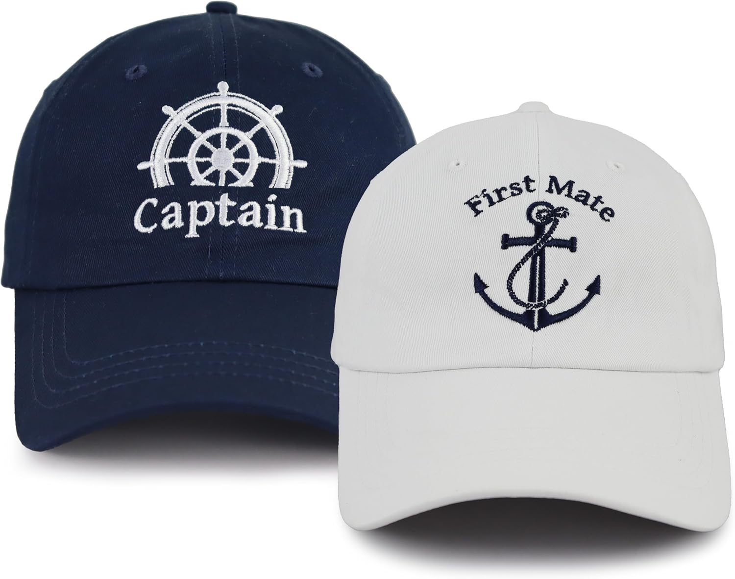 Captain and First Mate Hat for Men Women, Adjustable Matching Cotton Nautical Marine Sailor Baseball Caps, Boat Owner Gift