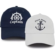 Captain and First Mate Hat for Men Women, Adjustable Matching Cotton Nautical Marine Sailor Baseball Caps, Boat Owner Gift