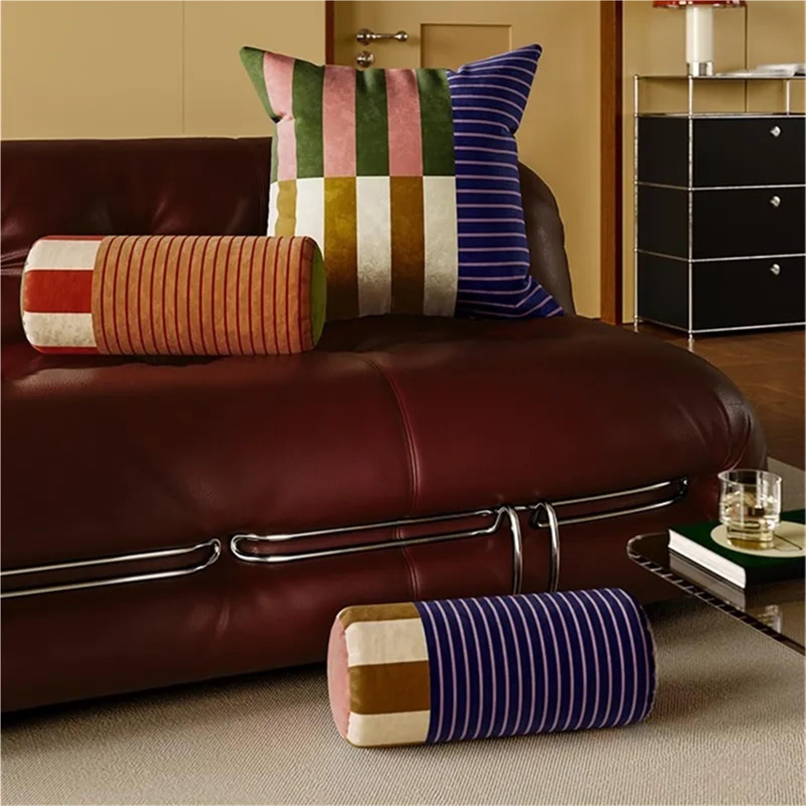 Coussin Cylindrique Oreiller à col Rond en Rouleau, Soutien Cervical, taie d'oreiller, traversin cylindrique avec Housse Amovible Lavable, Velours léger de Luxe