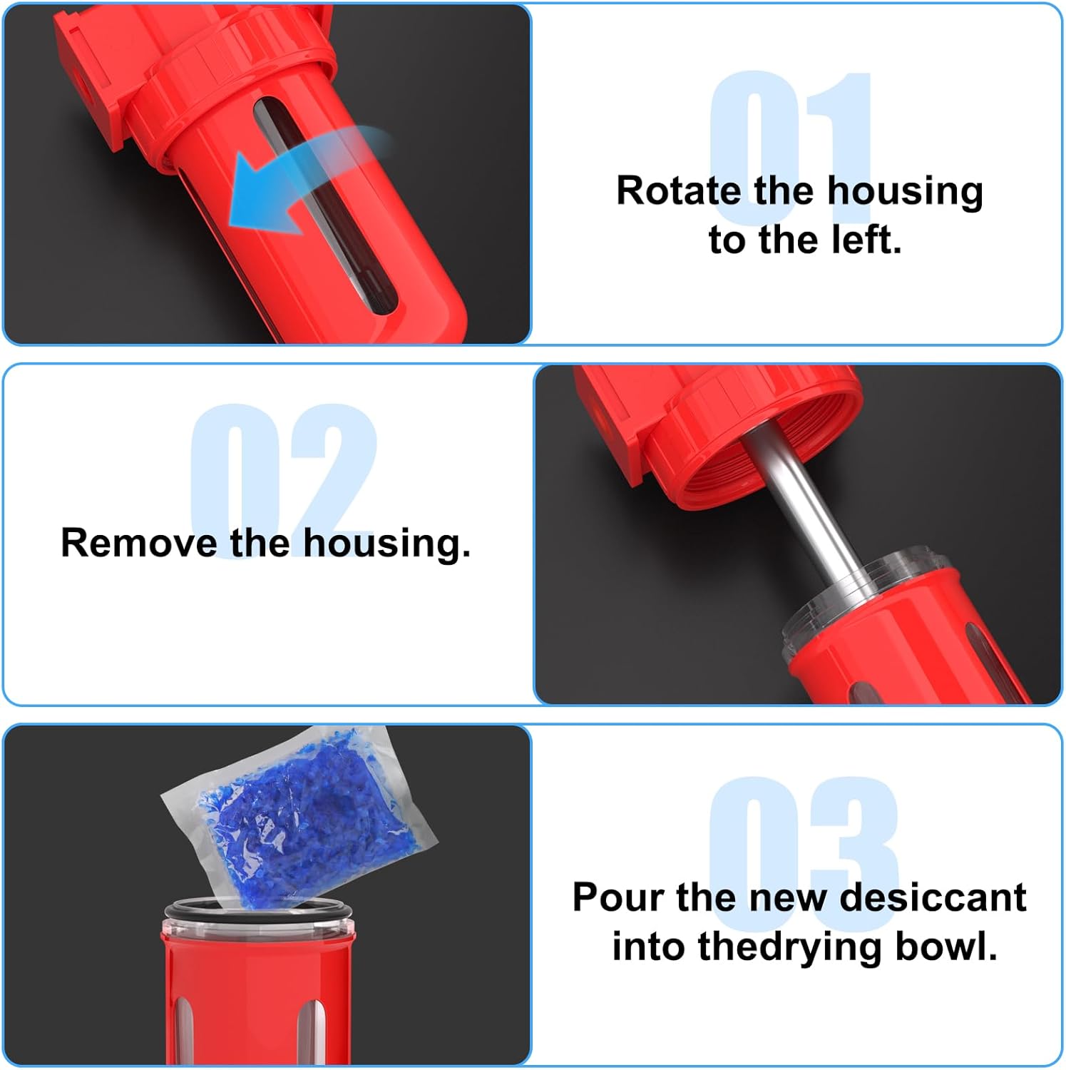 3/8" NPT Compressed Air Desiccant Drying System, For Dry Air, Compressed Air, Plasma Cutter and Paint Spray with Desiccant Beads Bag