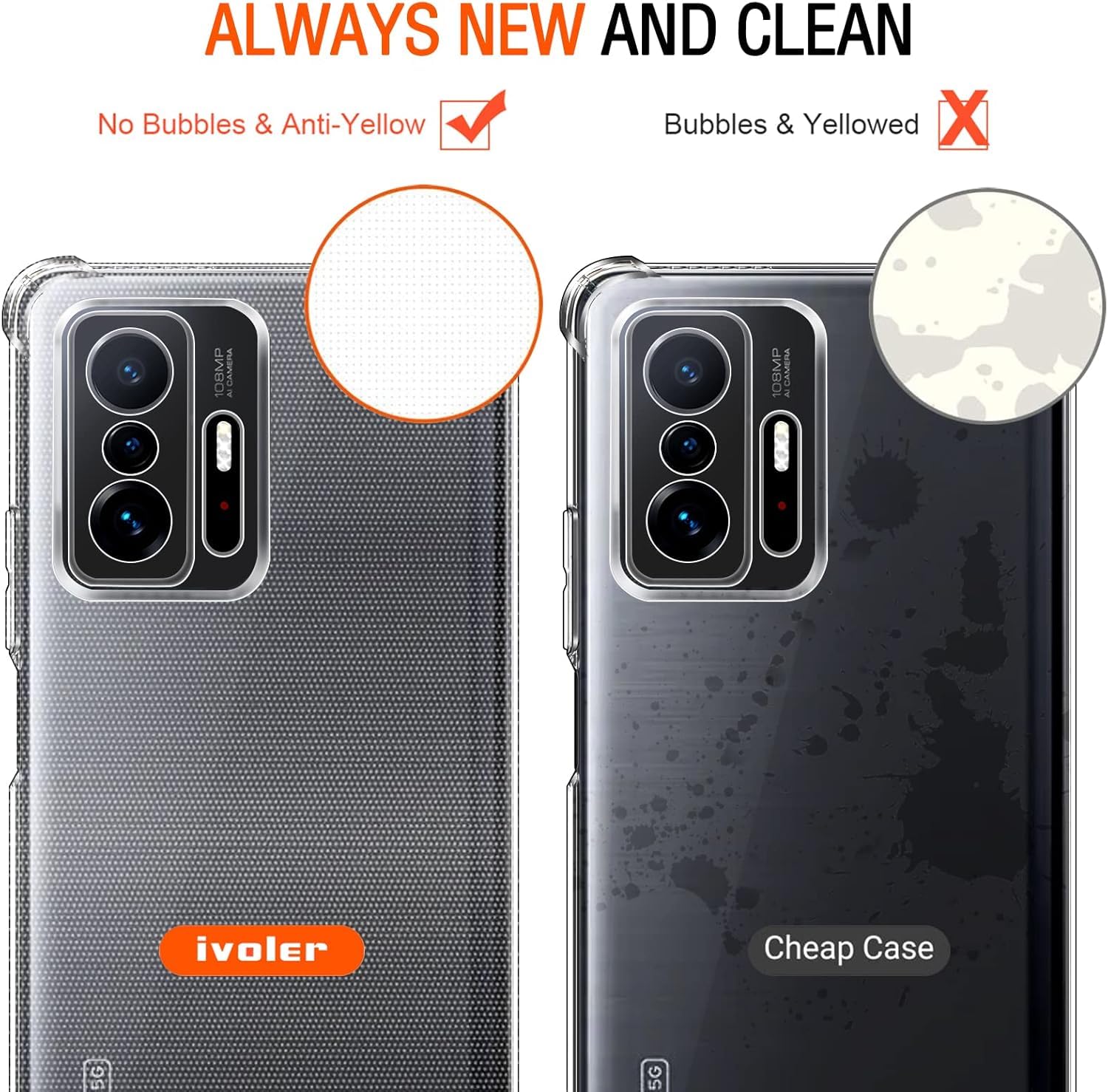 iVoler Cover per Xiaomi 11T 5G / Xiaomi 11T Pro 5G, Custodia Trasparente per Assorbimento Degli Urti con Paraurti in TPU Morbido, Sottile Morbida in Silicone TPU Protettiva Case
