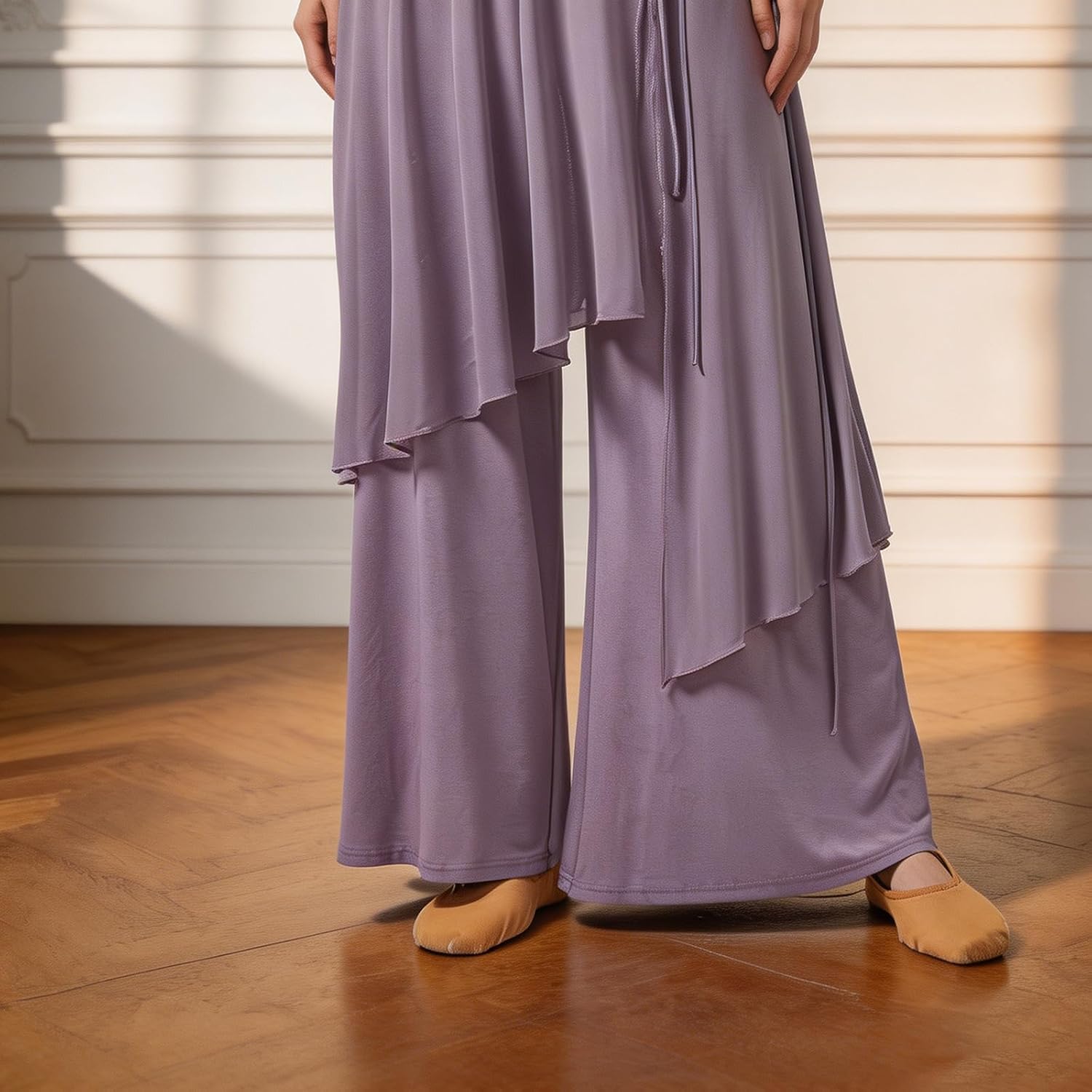 Women Straight Leg Pants Classical Dance Practice Uniform Elastic Waist Loose Fit Bottoms for Party