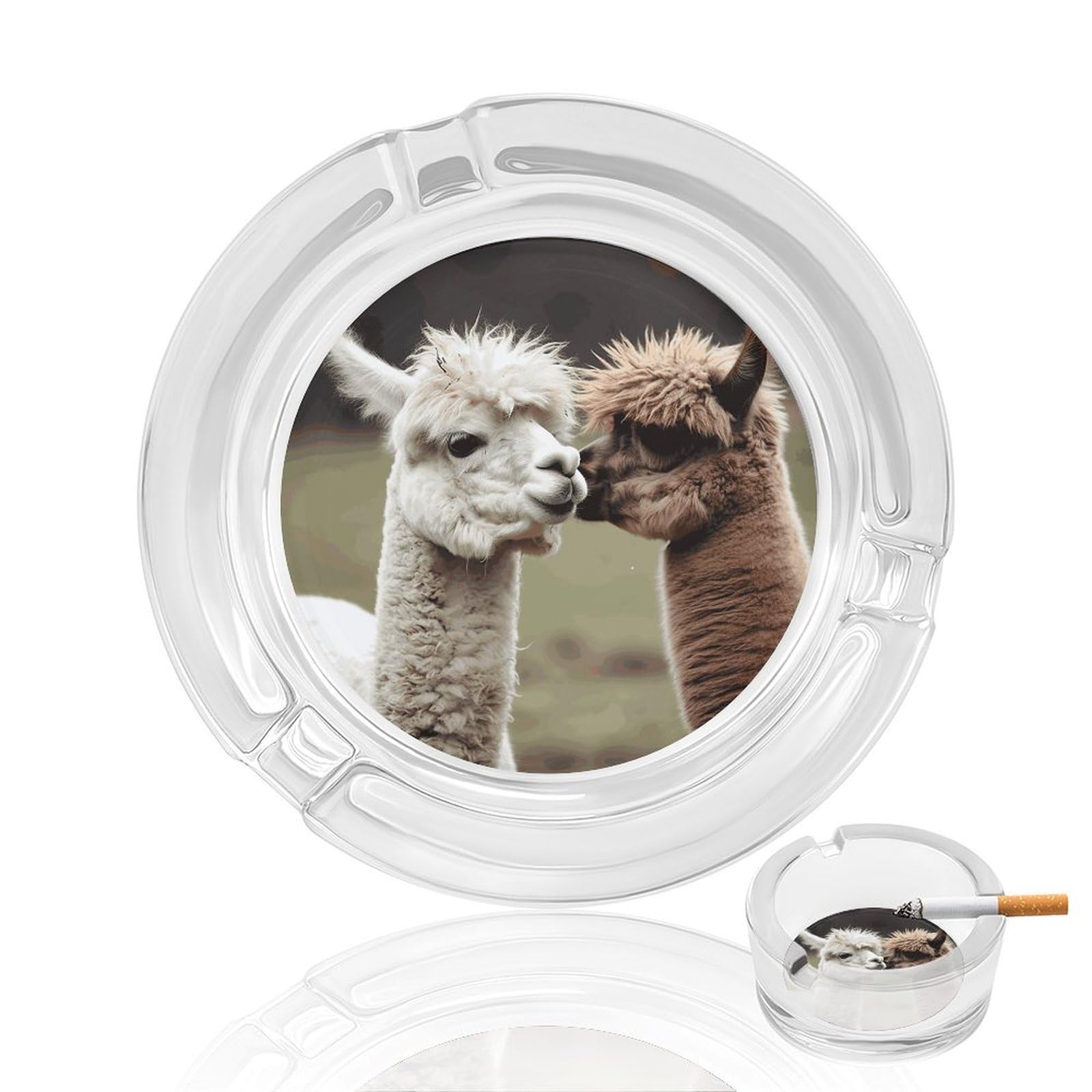 Fekiloot Men's Style Funny Alpaca Glass Ashtray For Cigarette Cigar,Cigarette Ashtray For Indoor Or Outdoor Use,Cigar Ashtrays With 3 Notches-Glass Decor Gift For Smokers