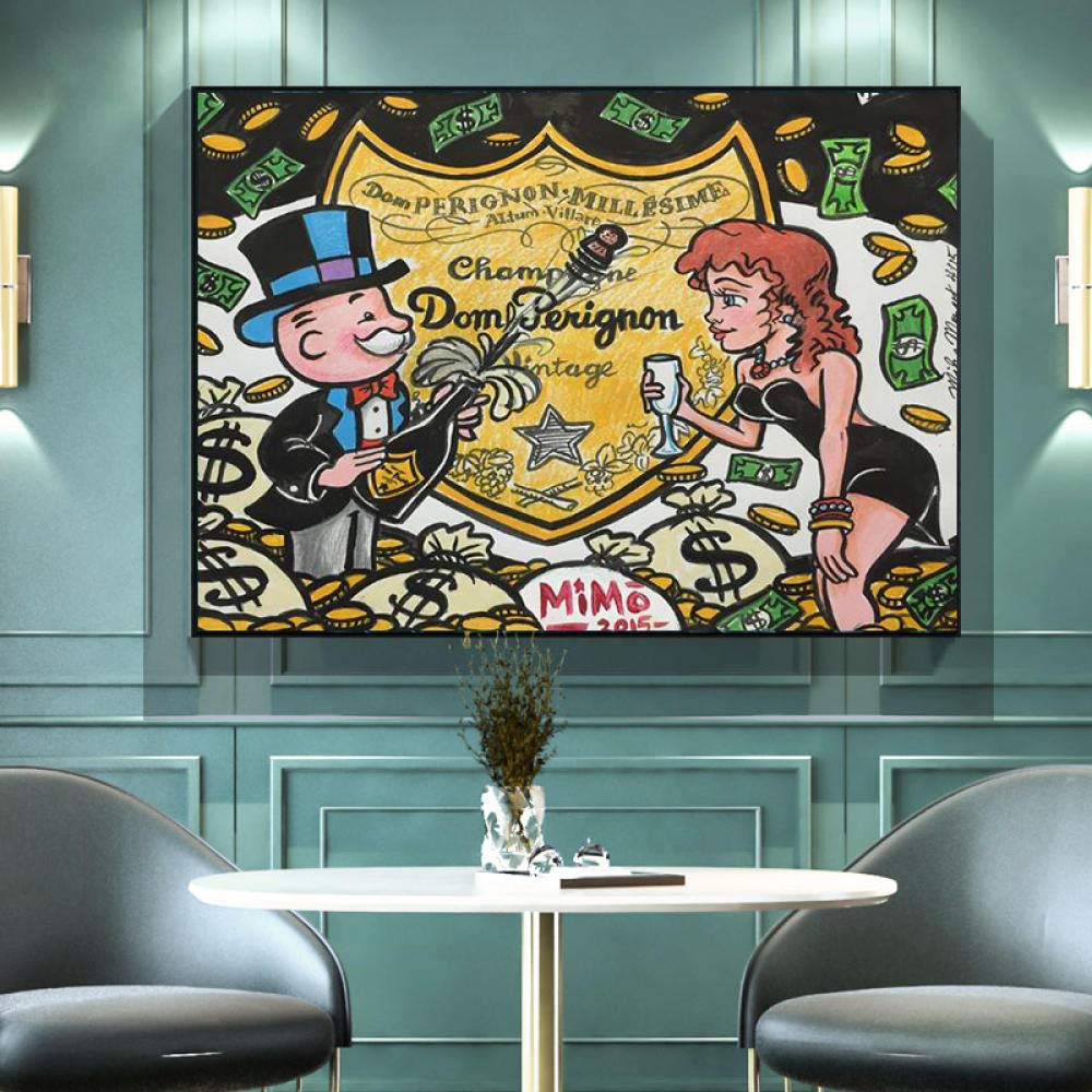 Big Poster Modern Champagne Money Canvas Painting ALEC Monopoly