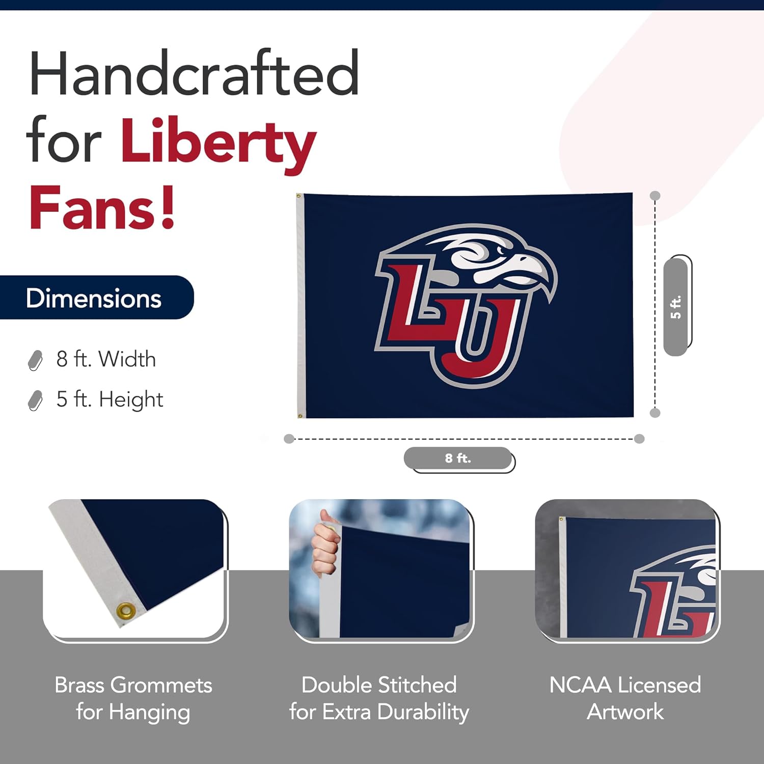 Liberty Flames College Sports Printed Flag - NCAA Licensed - Nylon - School Banner (Blue, Red) (5' x 8')