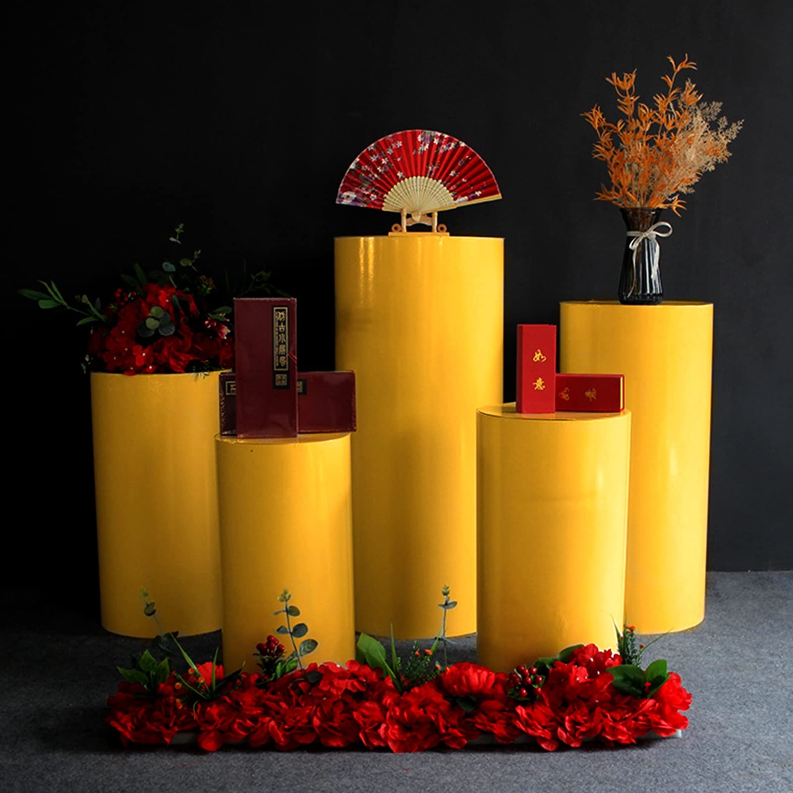 Soportes de Pedestal cilíndricos para Fiesta, Juego de 5 Bodas, baratijas de cumpleaños, Velas de Flores, Accesorios de decoración, pilares de plintos(Gold,Cylinder 5Pcs)