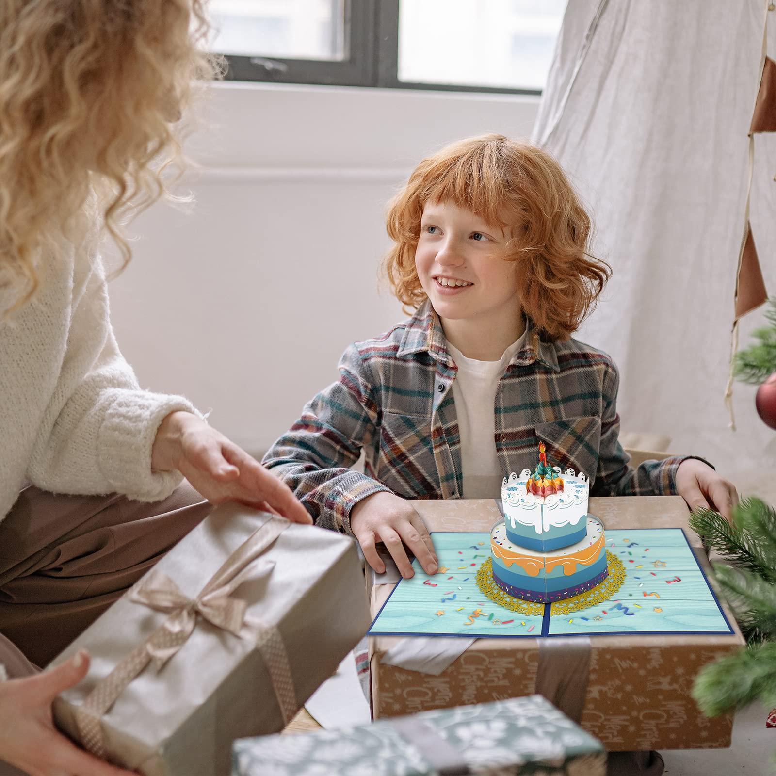 Biglietto Di Compleanno Pop-Up 3D Con Torta E Palloncini | Cartolina Fatta A Mano Con Busta | Regalo Per Mamma, Papà, Amici E Bambini