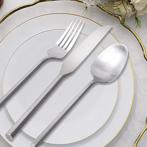 Miniatura 23 de Juego de cubiertos negros de acero inoxidable de 20 piezas, cubiertos con asa, moderno acabado espejo, servicio para 4, apto para lavavajillas