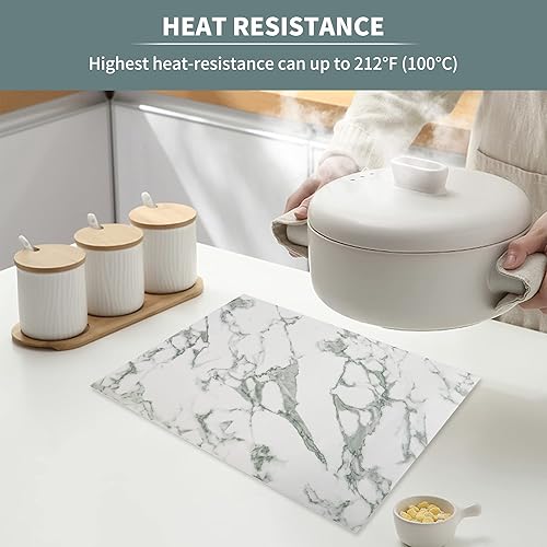 Miniatura 4 de Juego de 6 manteles individuales de cuero, manteles individuales de mármol para mesa de comedor, resistentes al calor, manteles individuales