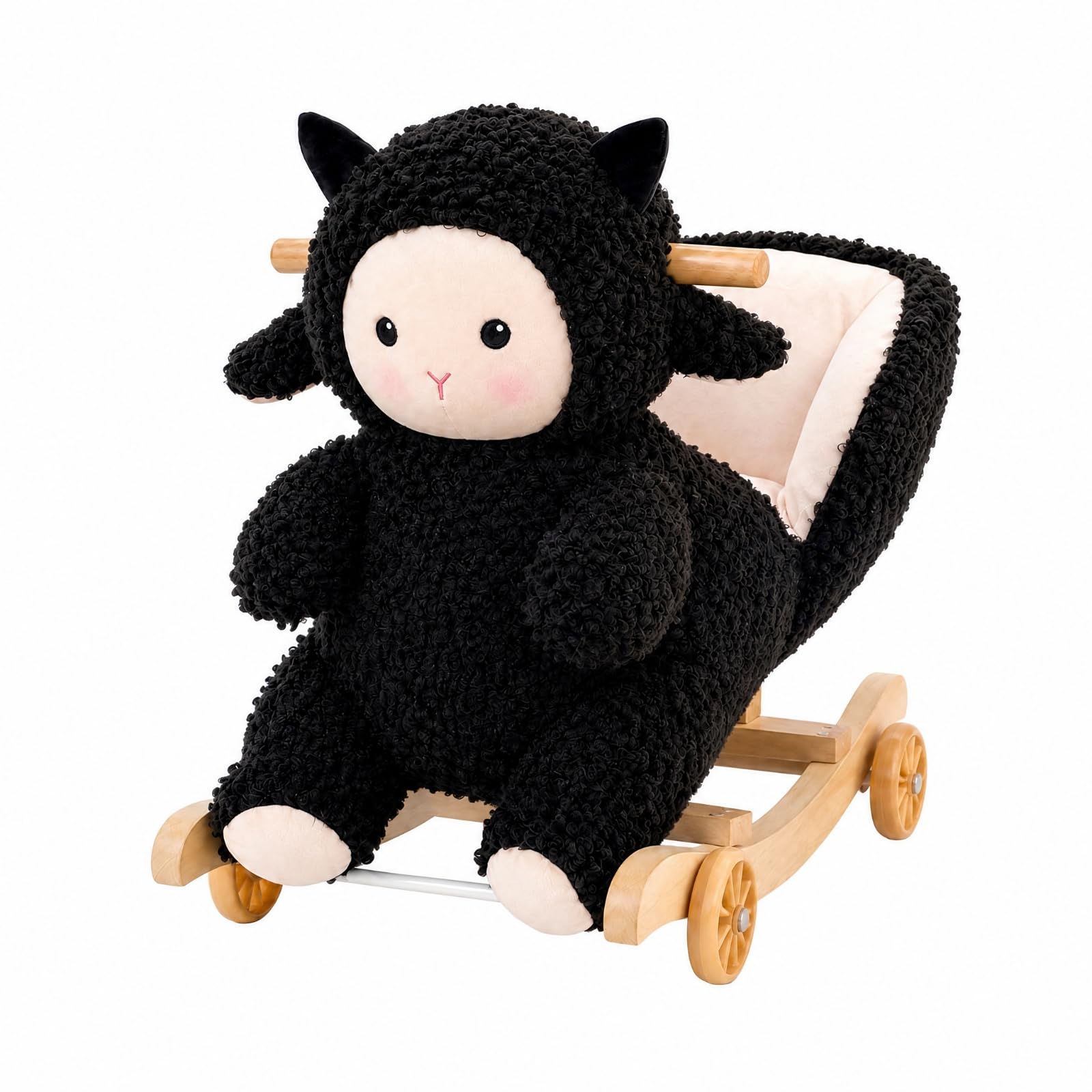 Milageto Cavalcabile Agnello in Peluche Imbottito Cavalluccio a in Peluche Sicuro a Forma di Agnello per Sala Gioco, Asilo, Nero