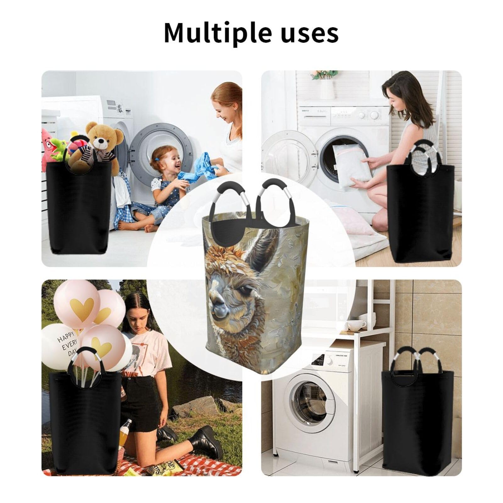 Bolsa de lavandería plegable con estampado de llama de alpaca para el hogar, cesta de almacenamiento plegable para baño diario o dormitorio