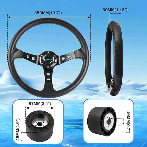 Vista 63 de RASTP Volante de barco de 12.6 pulgadas con adaptador de volante marino de eje de 3/4 pulgadas para la mayoría de barcos marinos, barcos, yates