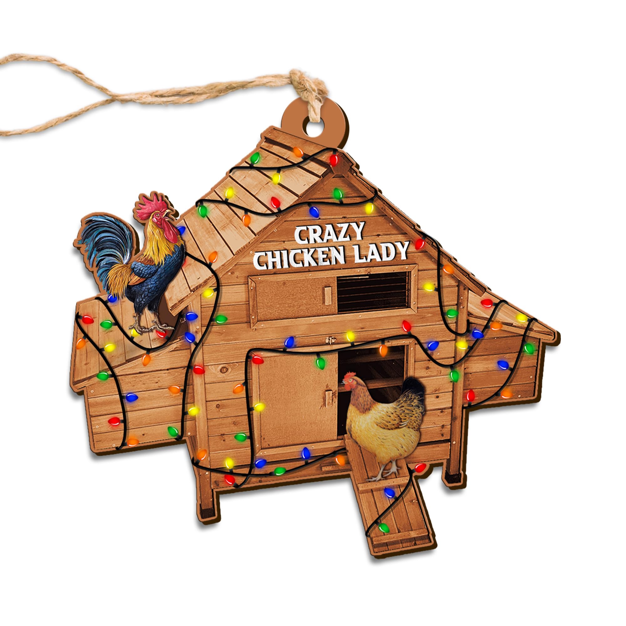 ROLOL Chicken Coop Ornaments, Funny Christmas Ornament Farmhouse Countrycore Seasonal Decoration, Gift for Farmer, All Over Printed Chicken Hanging Wooden Ornaments 3.5 Inches