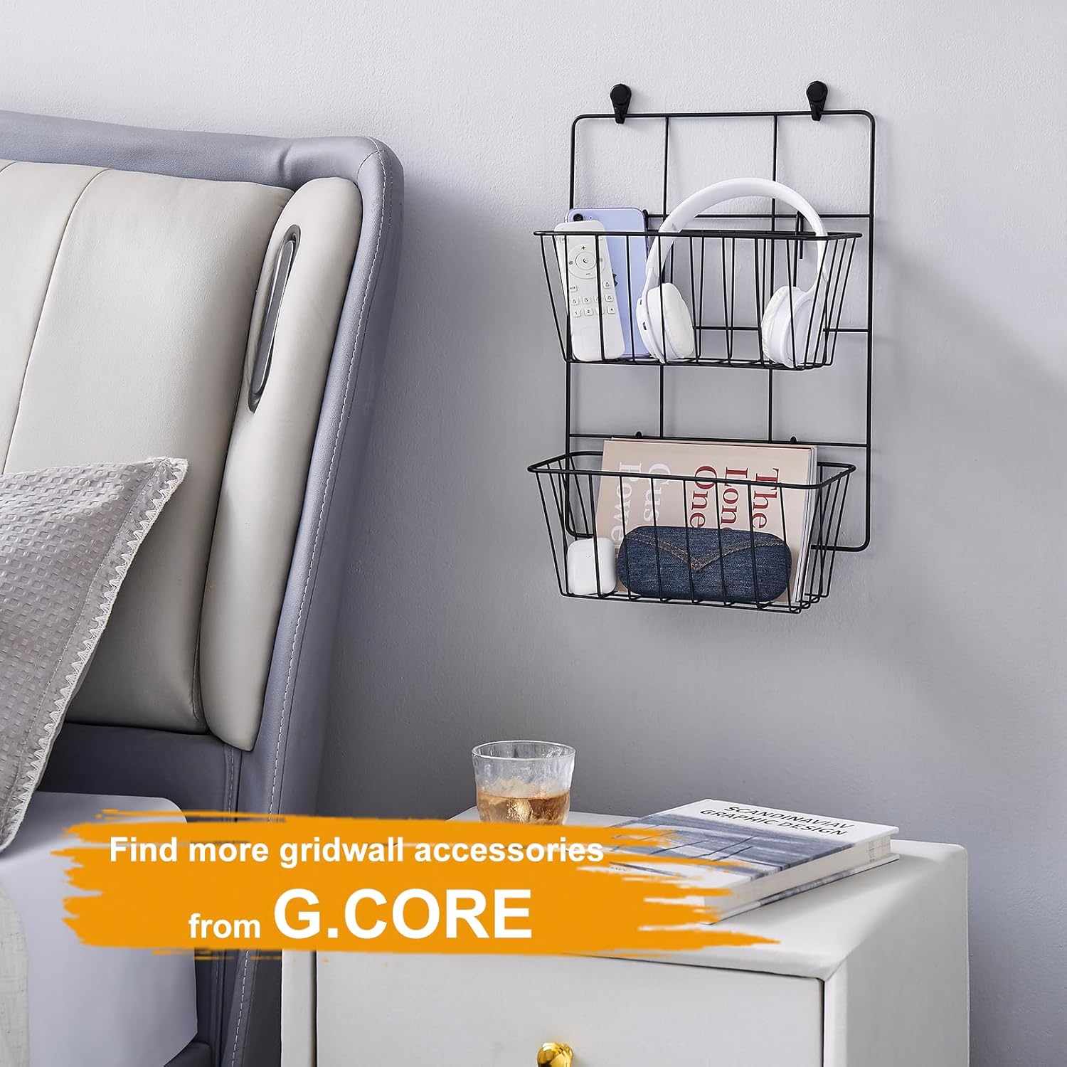 4 Pack Large Grid Wall Baskets with S-Hook - Gridwall Accessories Set Black Metal Hanging Shelf Basket Bins Organizer - Modular Storage Holders for Photo Display Panel Shelving Caddy for Garage